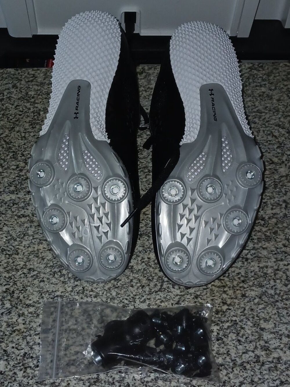 NWT Under Armour Sprint Track Spikes Black White Size 6.5 Men 8 Women